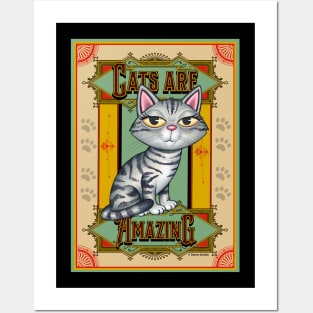 Cute Gray Tabby Kitty on Cats are Amazing in Tan Posters and Art